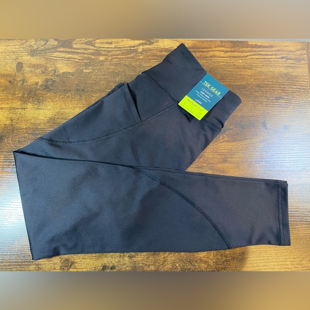 NWT TEK GEAR high rise black full length legging size Large